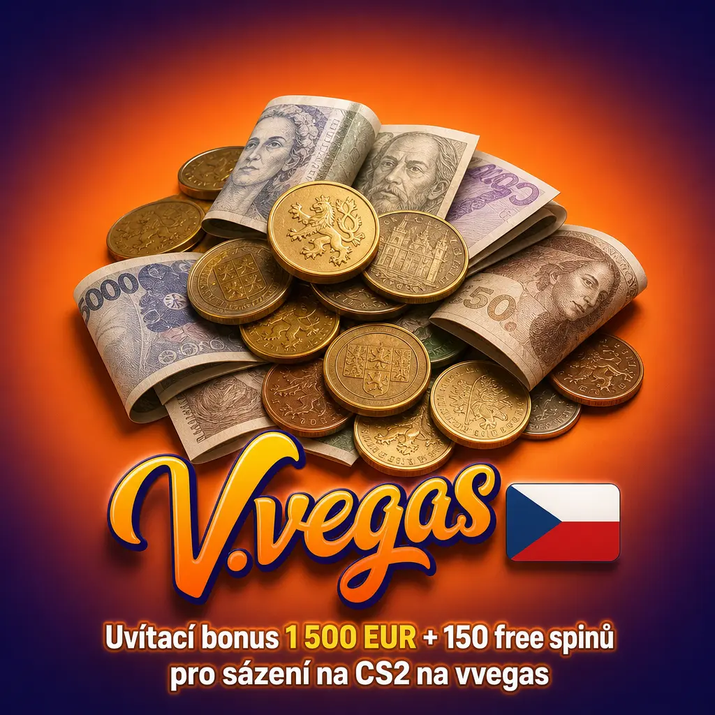 Uvítací bonus 1 500 EUR a 150 free spinů na vvegas pro sázení na CS2 po registraci a prvním vkladu.